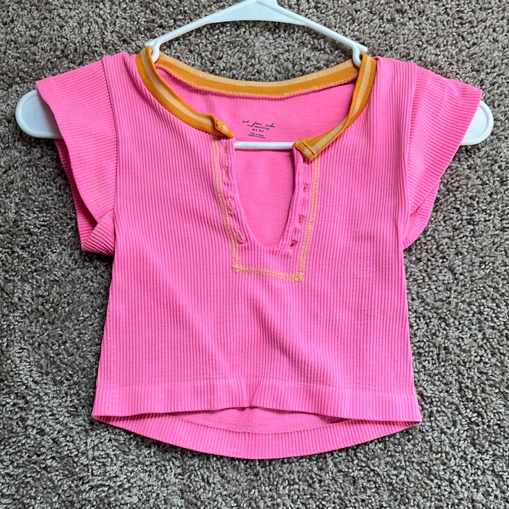 Urban outfits bright pink and orange crop top